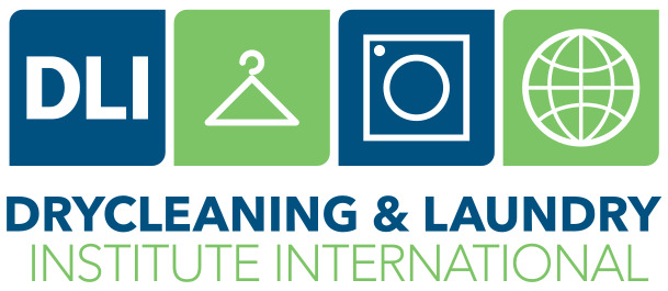 Drycleaning & Laundry Institute International logo featuring DLI initials, a hanger, a washing machine, and a globe in blue and green squares.